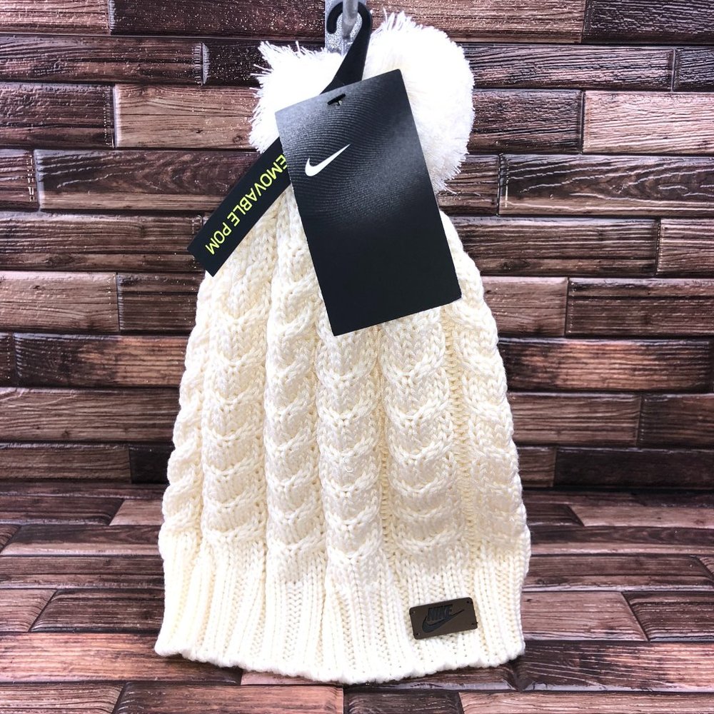 Nike Sportswear Beanie Hat Knit Wool Removable Pom